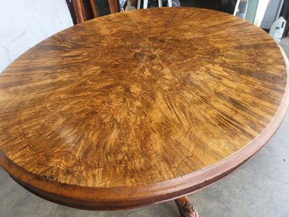 Antique Victorian oval tilt top walnut pedestal dining table seat to 6