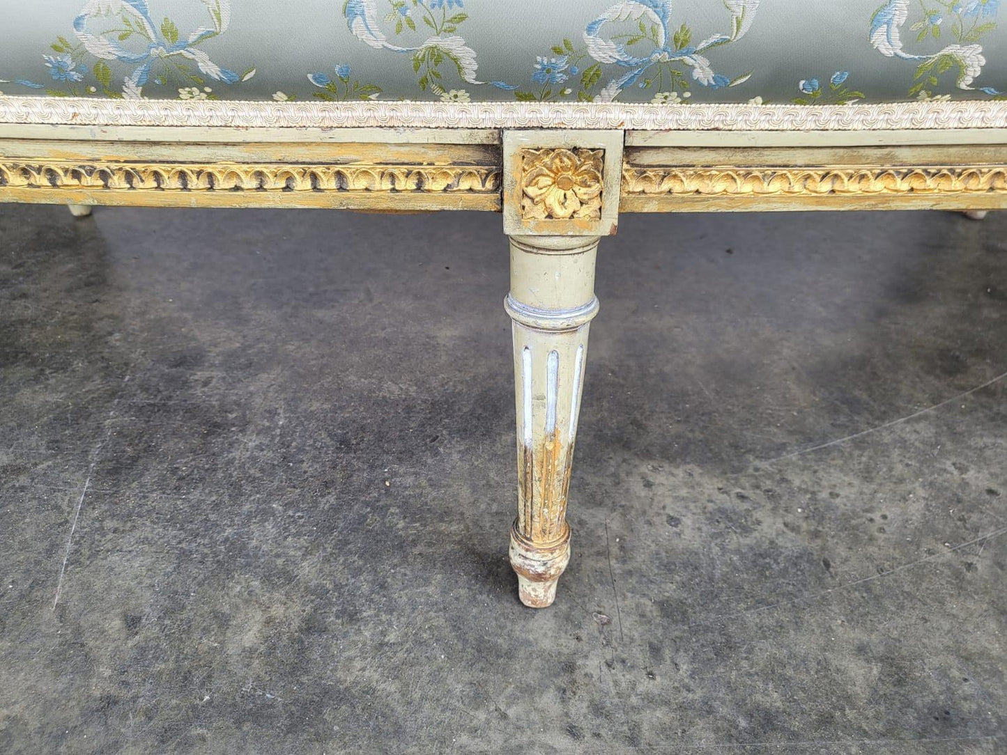 Antique Victorian French wood frame parlour sofa gold silk floral