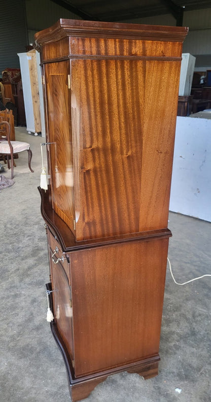Antique repro bow front inlaid drinks cabinet cupboard desk