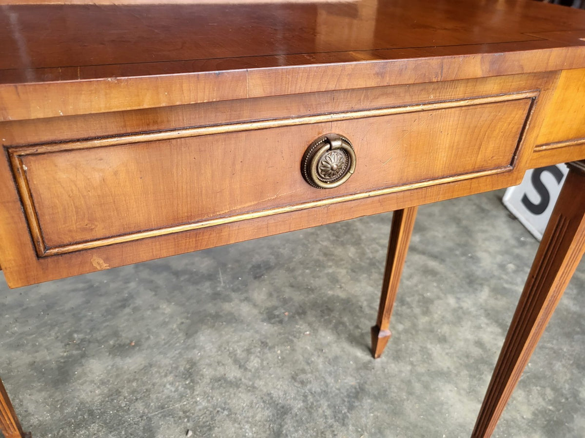 Antique repro Yew small breakfront table desk drawer