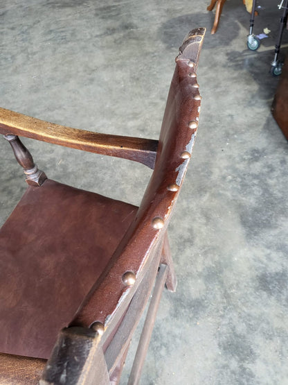 Pair vintage two oak carver open dining armchairs pu leather