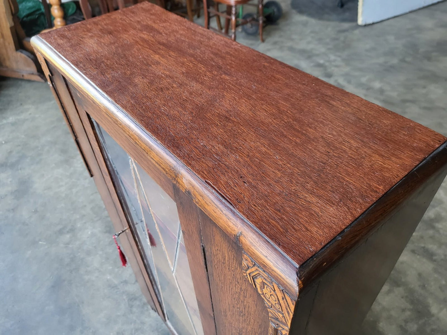 Antique oak Deco small 1x door glazed bookcase cabinet shelves
