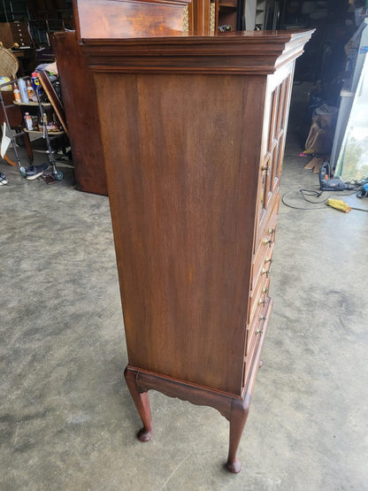 Antique Victorian tall glazed side end cabinet drawers cabriole legs
