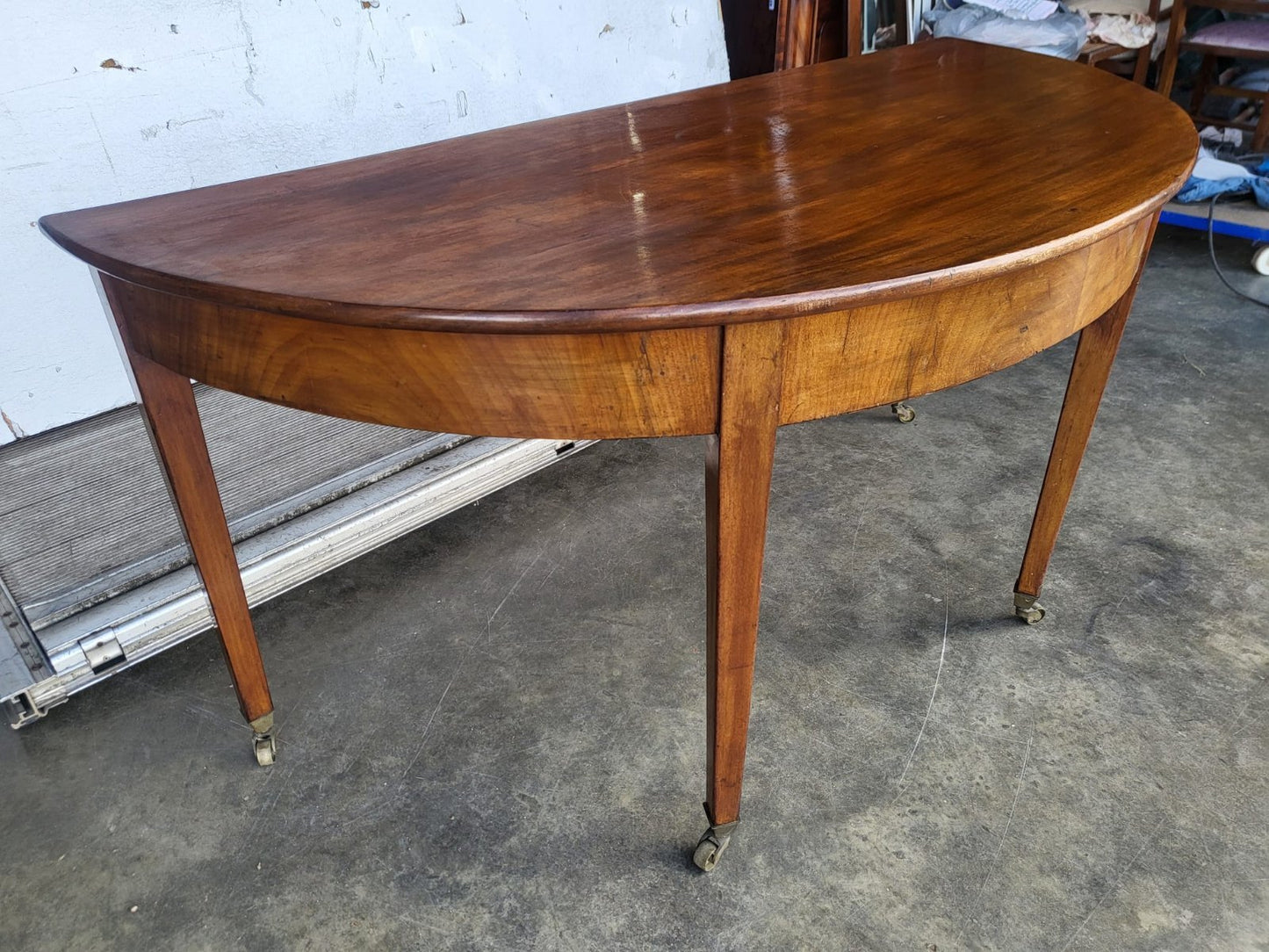 Antique Victorian large demi lune table hall side end desk