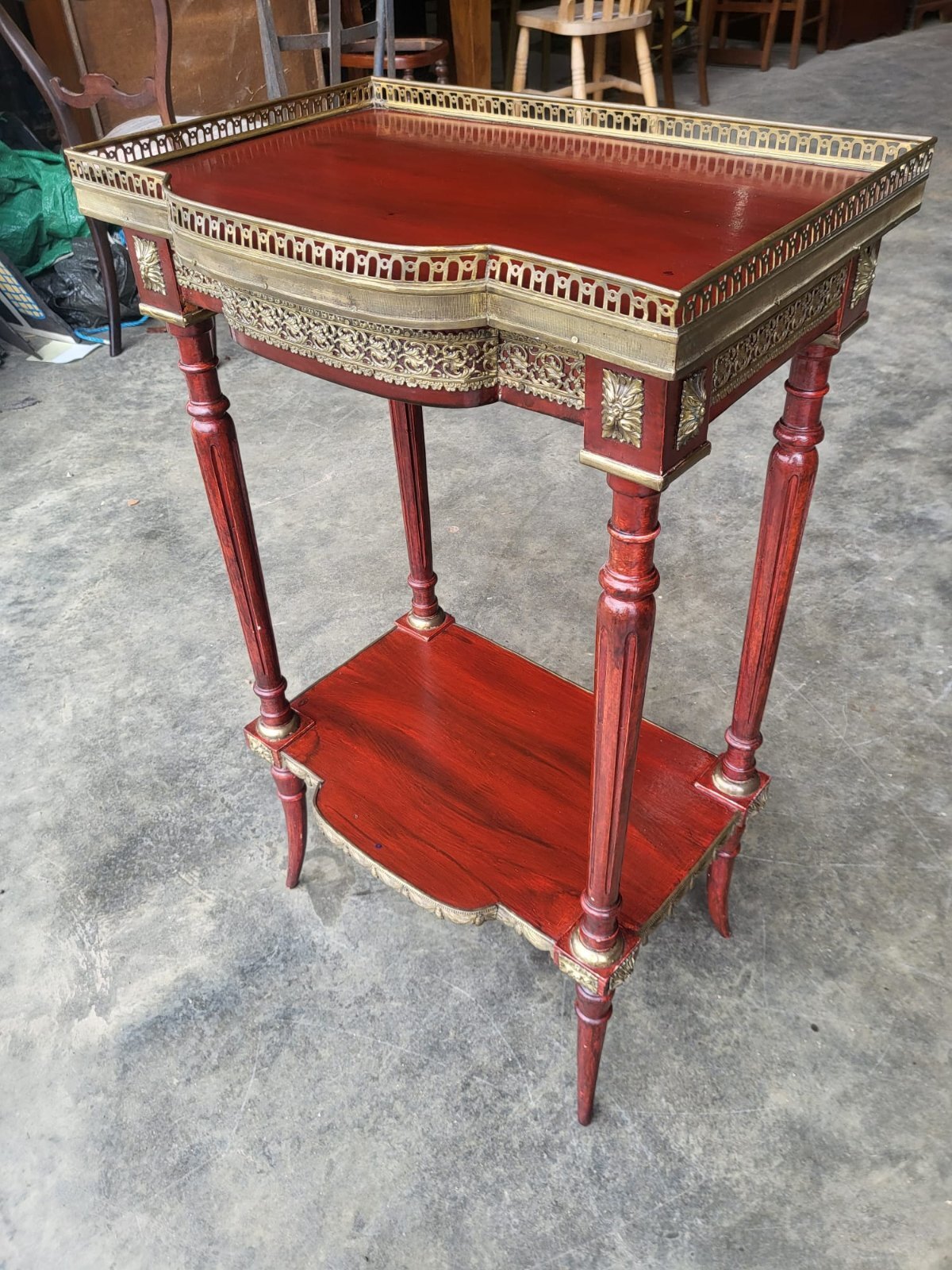 Vintage French 2 tier side end table brass gallery