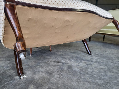 Antique Edwardian small 2 seat parlour sofa cabriole legs castors