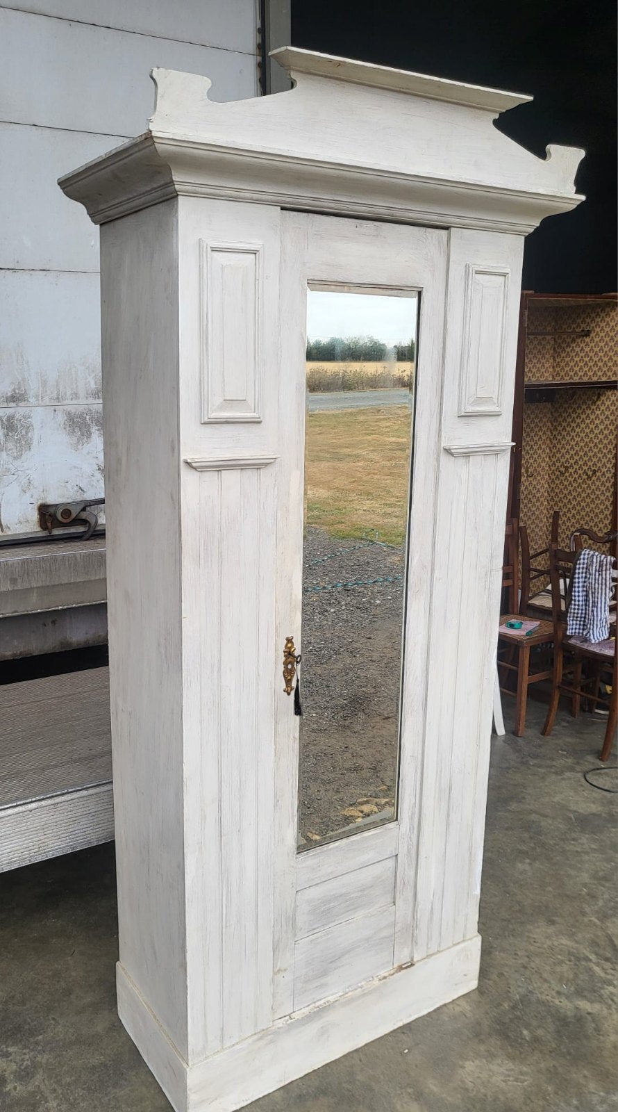 Antique Edwardian single painted wardrobe mirrored door