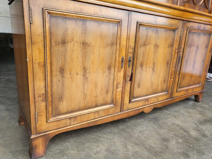 Antique repro large Yew 3 door glazed bookcase display cabinet cupboard shelves