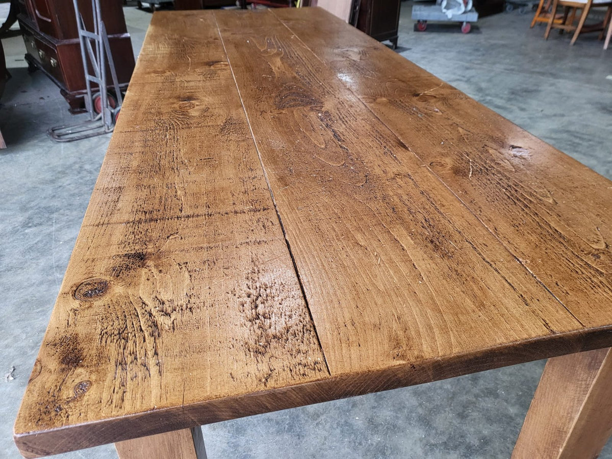 Large rustic pine dining table seat 10 two drawers square legs