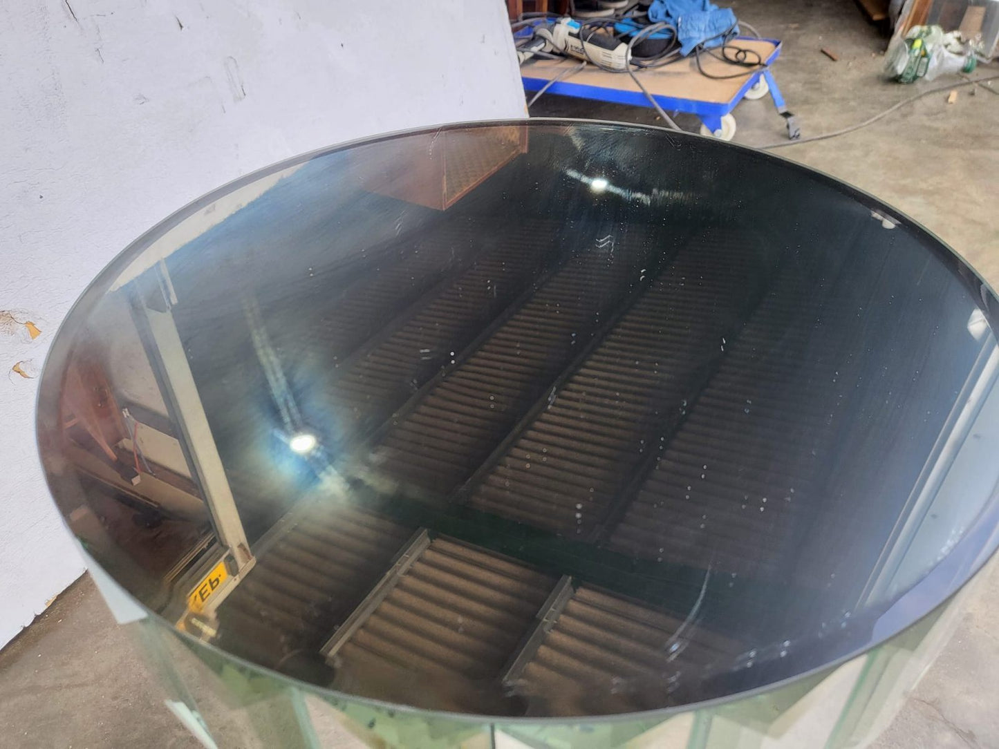 Glass mirrored small side end lamp table black legs