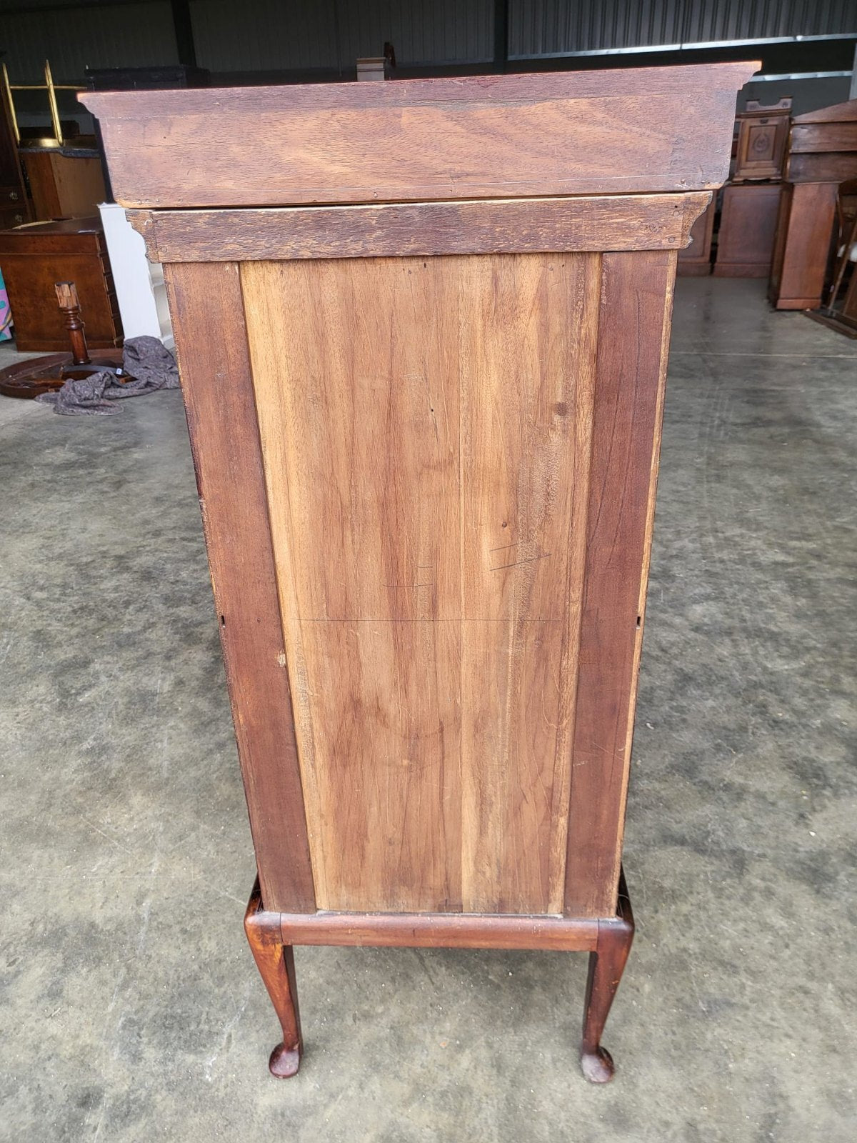 Antique Victorian tall glazed side end cabinet drawers cabriole legs