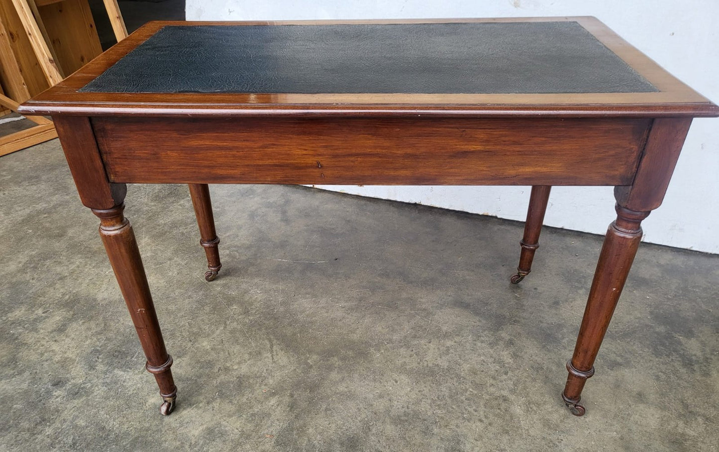 Antique Victorian 2 drawer writing desk table turned legs castors