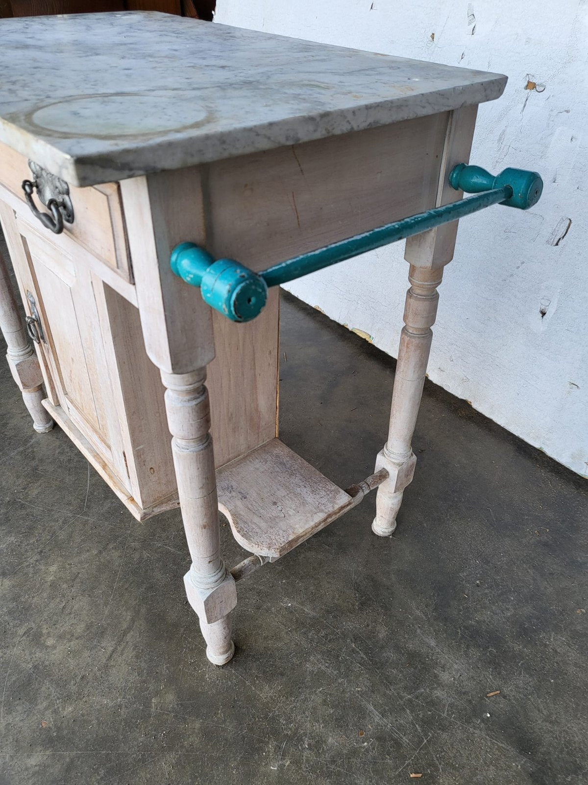 Antique Victorian small painted wash stand marble top drawer cupboard