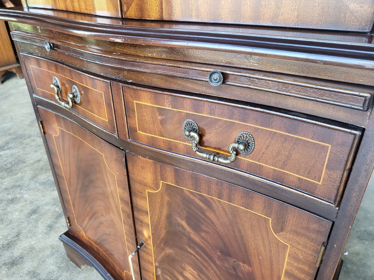 Antique repro bow front inlaid drinks cabinet cupboard desk