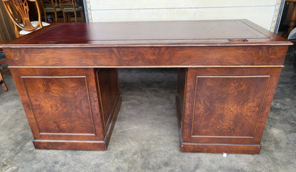 Antique repro large twin pedestal office desk leather top drawers filing