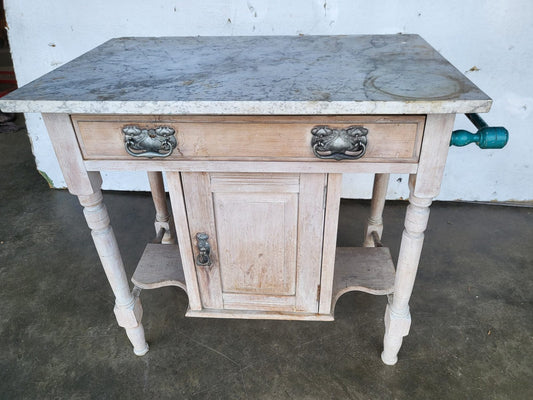 Antique Victorian small painted wash stand marble top drawer cupboard