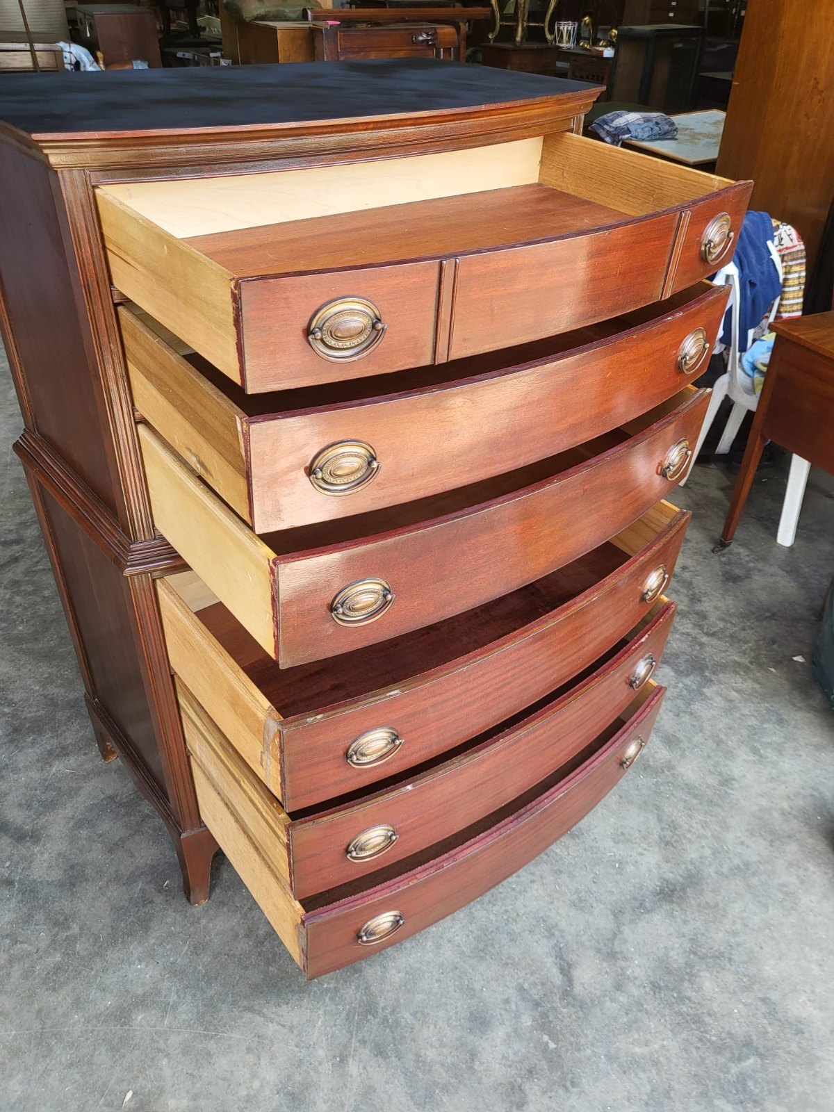 Antique repro bow front chest on chest chest of drawers splayed legs