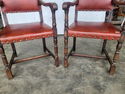 Pair vintage camel back carver chairs arm chairs turned legs red