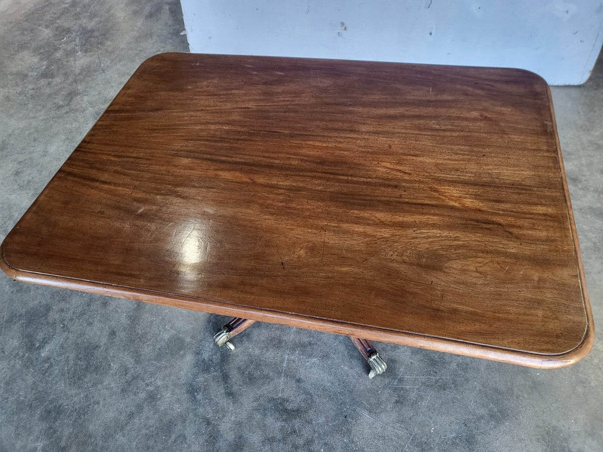 Antique Victorian rectangular tilt top pedestal dining table seat 6