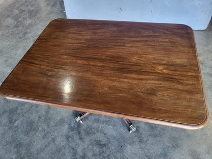 Antique Victorian rectangular tilt top pedestal dining table seat 6