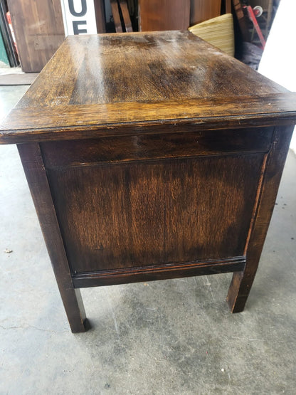 Vintage small panelled oak blanket storage bed end coffer trunk