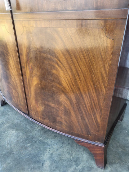 Antique mahogany bow front inlaid 2 x door wardrobe splayed legs