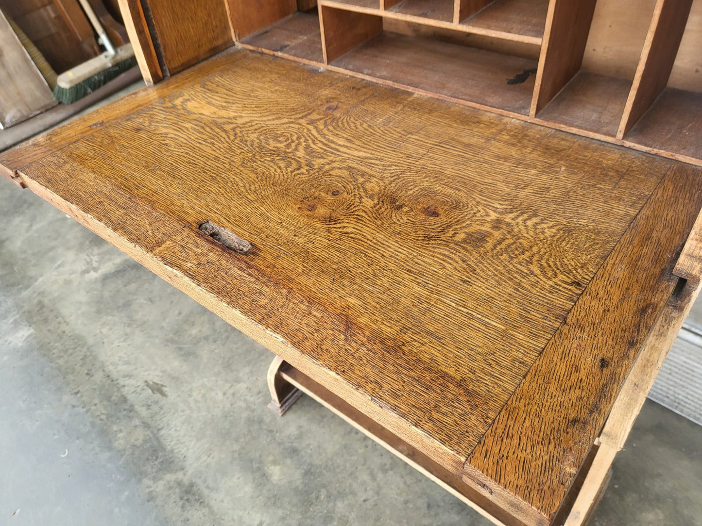 Antique Edwardian small oak roll top students bureau desk