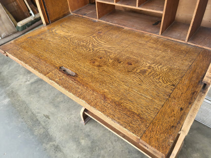 Antique Edwardian small oak roll top students bureau desk