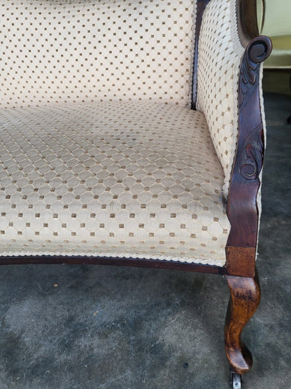 Antique Edwardian small 2 seat parlour sofa cabriole legs castors