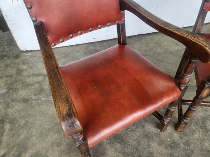 Pair vintage camel back carver chairs arm chairs turned legs red