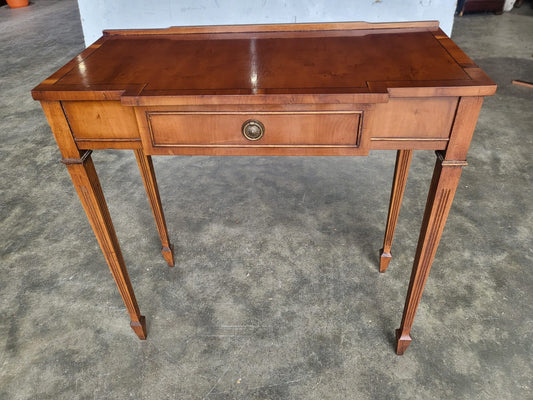 Antique repro Yew small breakfront table desk drawer