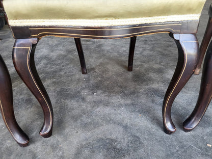 Four Antique Edwardian silk inlaid dining chairs cabriole legs sprung