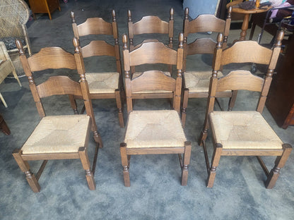 Six rush seat bar back dining chairs cottage style