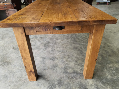 Large rustic pine dining table seat 10 two drawers square legs