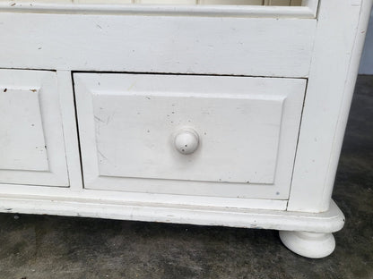 Large white open bookcase adjustable shelves 3 drawers cornice