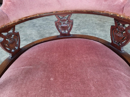 Antique Victorian open bedroom tub chair cabriole legs castors