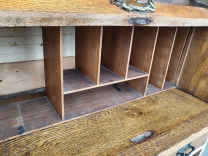Antique Edwardian small oak roll top students bureau desk