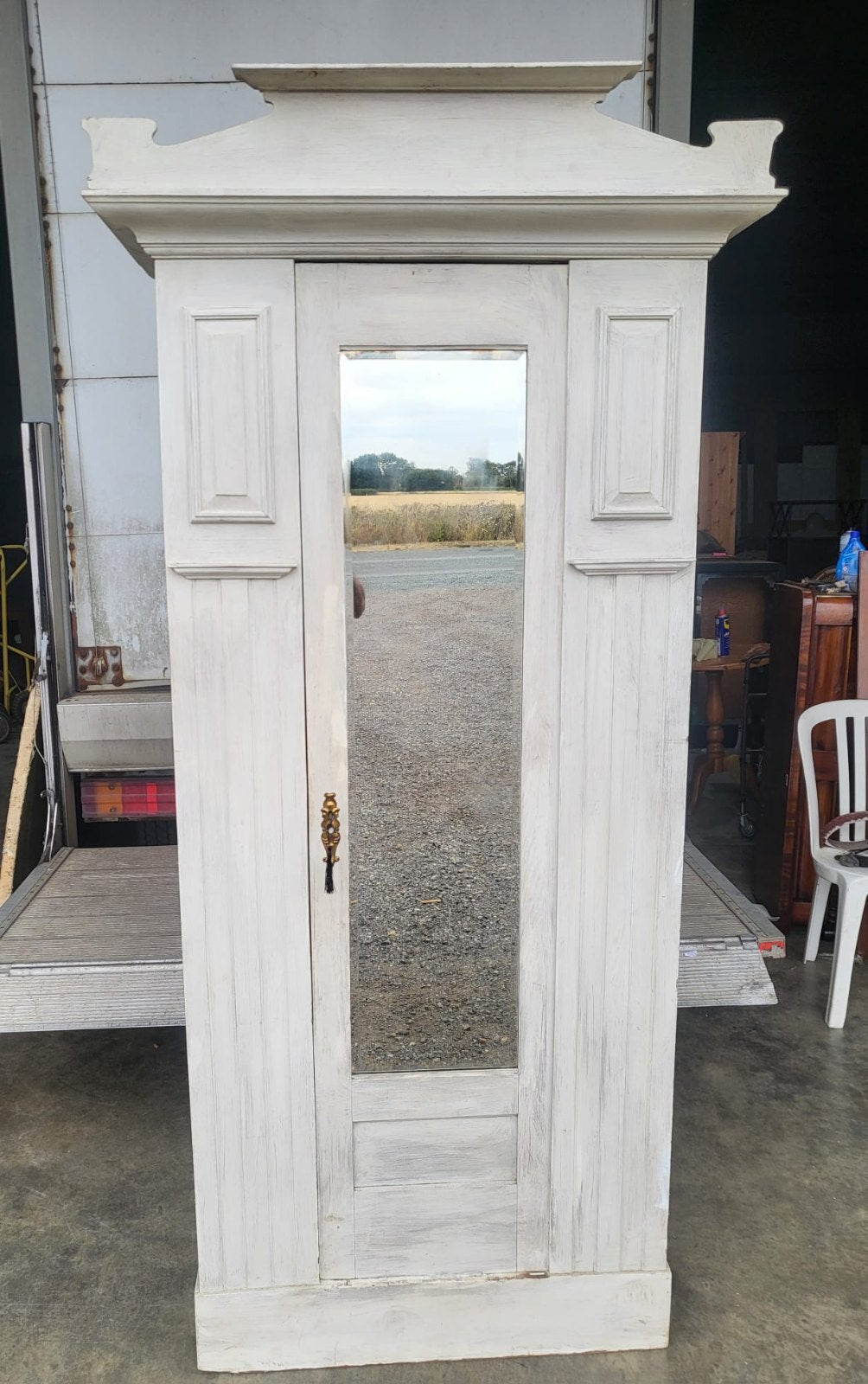 Antique Edwardian single painted wardrobe mirrored door