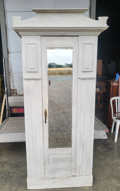 Antique Edwardian single painted wardrobe mirrored door