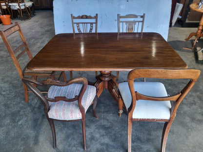 Antique Victorian rectangular tilt top pedestal dining table seat 6