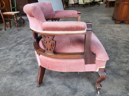 Antique Victorian open bedroom tub chair cabriole legs castors