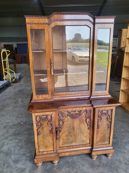 Antique mahogany small break front glazed bookcase cabinet cupboard