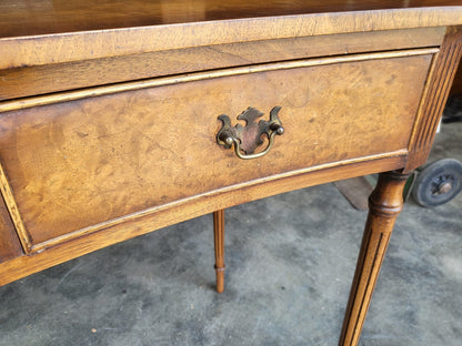 Antique repro walnut convex hall side serving table 2 drawers