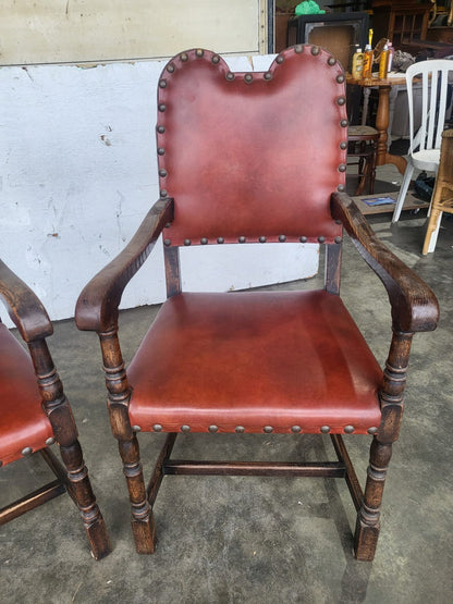 Pair vintage camel back carver chairs arm chairs turned legs red