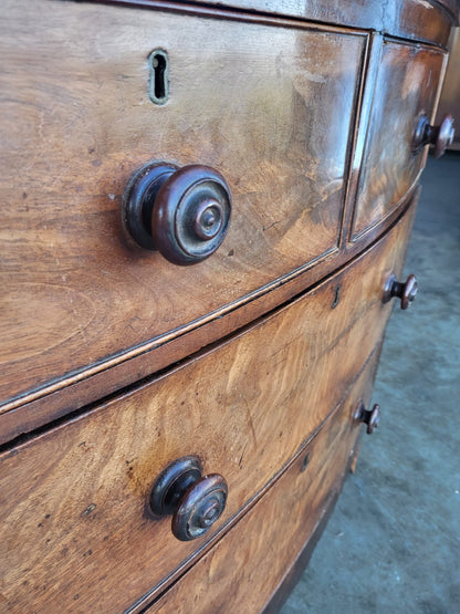 Antique Victorian small bow front 2 over 2 chest of drawers