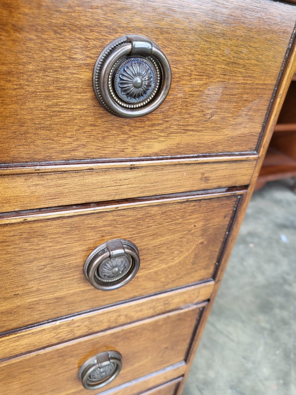Small antique repro 2 over 3 side end chest of drawers