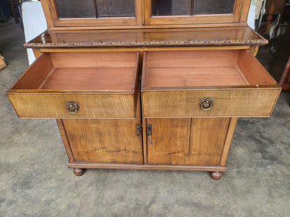Antique Edwardian glazed bookcase cabinet drawers cupboard shelves