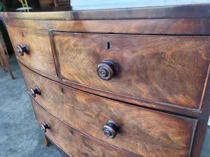 Antique Victorian small bow front 2 over 2 chest of drawers