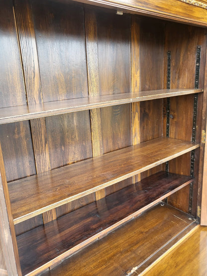 Antique Edwardian glazed bookcase cabinet drawers cupboard shelves