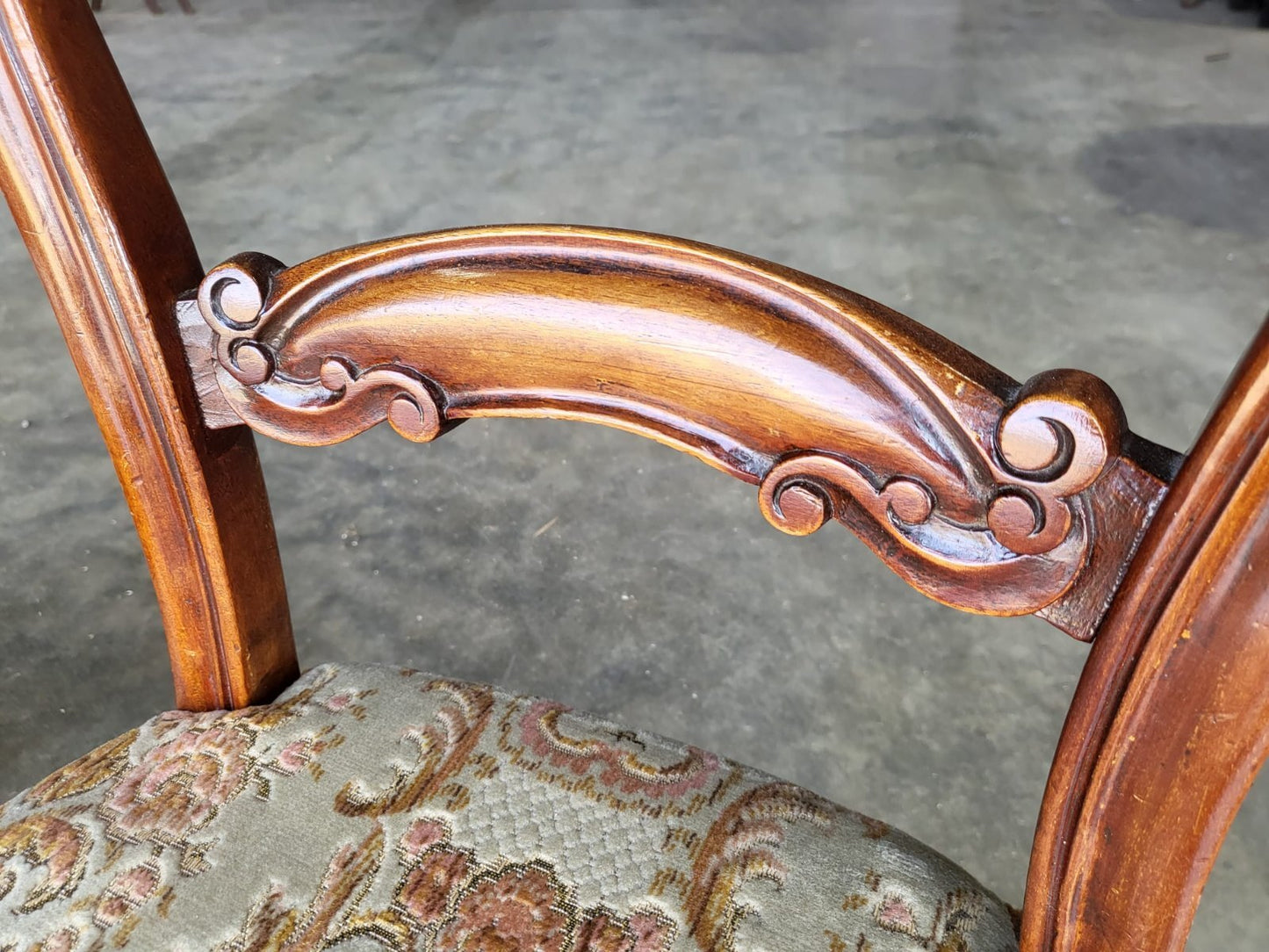 Four antique Victorian balloon back dining chairs floral seats